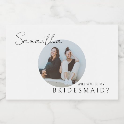 Wil je mijn bruidsmeisje foto bruiden voorstel sparkling wijnetiket (Enkel label)