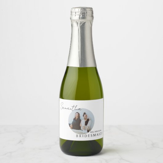 Wil je mijn bruidsmeisje foto bruiden voorstel sparkling wijnetiket (Voorkant)