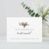 Wil je mijn bruidsmeisje-glitter hart Fab Roos Kaart (Staand voorkant)