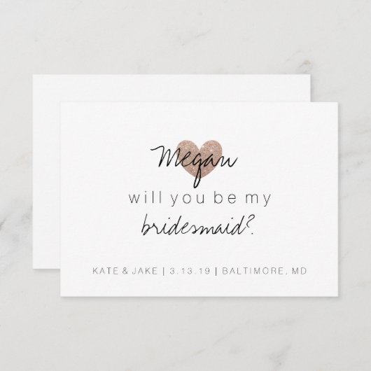 Wil je mijn bruidsmeisje-glitter hart Fab Roos Kaart (Voorkant / Achterkant)