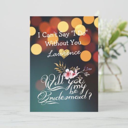 Wil je mijn bruidsmeisje Gold Bokeh Lights Floral  Kaart (Staand voorkant)