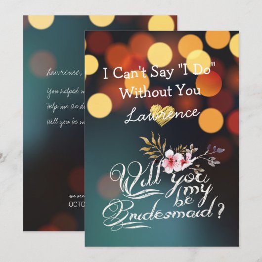 Wil je mijn bruidsmeisje Gold Bokeh Lights Floral  Kaart (Voorkant / Achterkant)