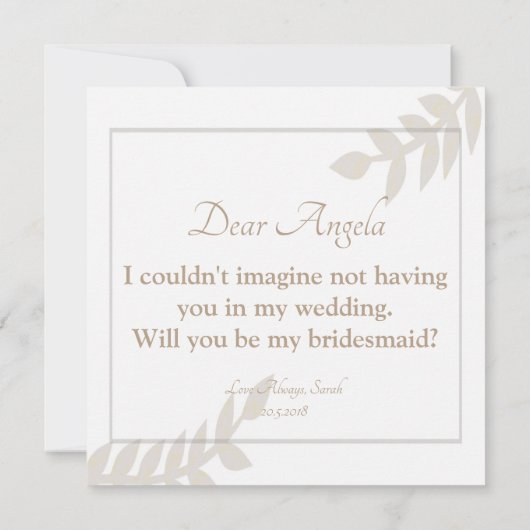 Wil je mijn bruidsmeisje gouden bloemen Kaart (Achterkant)