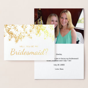 Wil je mijn bruidsmeisje gouden foliebladeren zijn folie kaarten