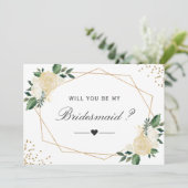 Wil je mijn bruidsmeisje groen gouden bloemen kaart (Staand voorkant)