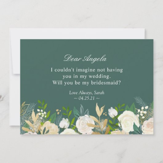 Wil je mijn bruidsmeisje groen gouden bloemen kaart (Achterkant)