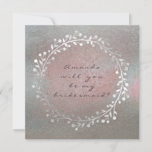 Wil je mijn bruidsmeisje Grungy Silver Wreath Pin  Kaart (Voorkant)