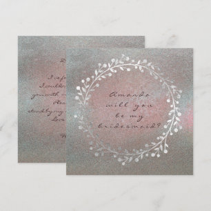 Wil je mijn bruidsmeisje Grungy Silver Wreath Pin Kaart