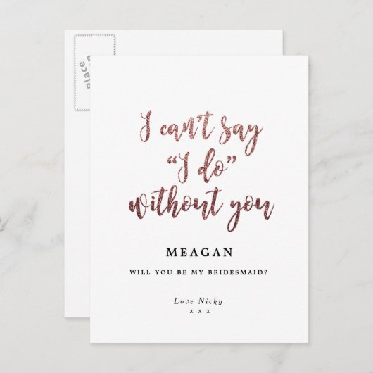 Wil je mijn bruidsmeisje kaart boho roos goud (Voorkant / Achterkant)