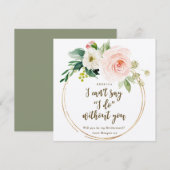 Wil je mijn bruidsmeisje kaart boho roze bloemen (Voorkant / Achterkant)