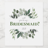 Wil je mijn bruidsmeisje kaart gebladerte boeket z wijn etiket (Enkel label)