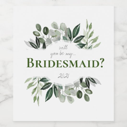 Wil je mijn bruidsmeisje kaart gebladerte boeket z wijn etiket (Enkel label)