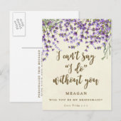 Wil je mijn bruidsmeisje kaart lavendel bloemen (Voorkant / Achterkant)