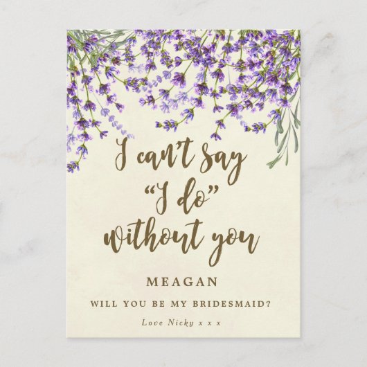 Wil je mijn bruidsmeisje kaart lavendel bloemen (Voorkant)