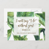 Wil je mijn bruidsmeisje kaart Palm Leaves Tropics (Voorkant / Achterkant)