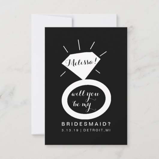 Wil je mijn bruidsmeisje Kaart - Ring Fab Black (Voorkant)