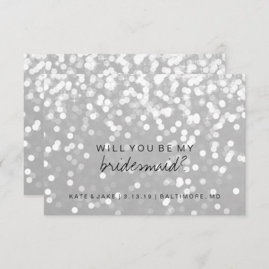 Wil je mijn bruidsmeisje Kaart - Sparkling Grey Si (Voorkant / Achterkant)