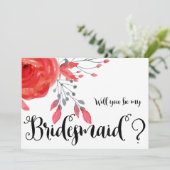 Wil Je Mijn Bruidsmeisje Kaarten Rode Bloemen (Staand voorkant)