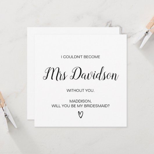 Wil je mijn bruidsmeisje Maid of Honor Request zij Kaart (Voorkant / Achterkant in situ)