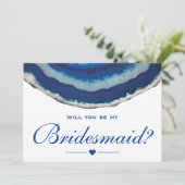 Wil je mijn bruidsmeisje marine blauwe bruiloft ag kaart (Staand voorkant)