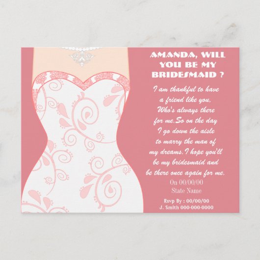 Wil je mijn bruidsmeisje ? mijn bruidsmeisje zijn, uitnodiging briefkaart (Voorkant)