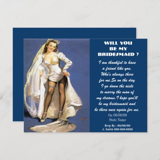 Wil je mijn bruidsmeisje ? mijn bruidsmeisje zijn, uitnodiging briefkaart (Voorkant / Achterkant)