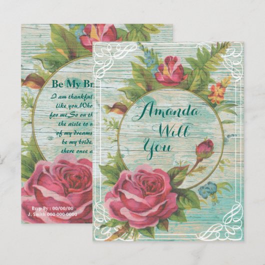 Wil je mijn bruidsmeisje ? mijn bruidsmeisje zijn, uitnodiging briefkaart (Voorkant / Achterkant)