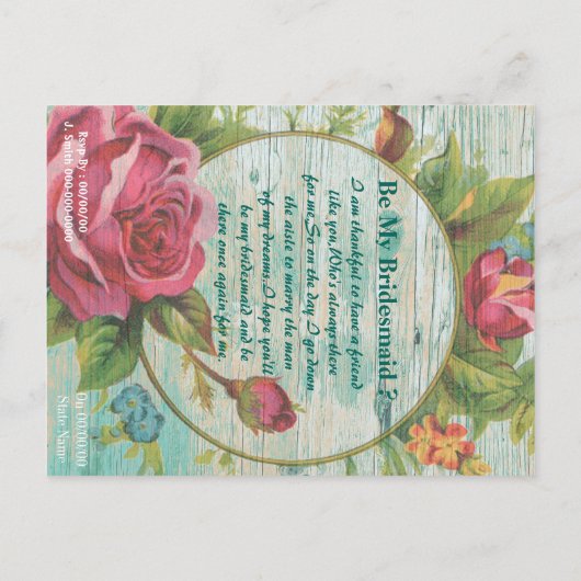 Wil je mijn bruidsmeisje ? mijn bruidsmeisje zijn, uitnodiging briefkaart (Achterkant)