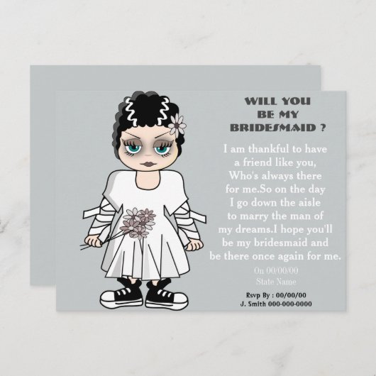 Wil je mijn bruidsmeisje ? mijn bruidsmeisje zijn, uitnodiging briefkaart (Voorkant / Achterkant)