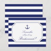 Wil je mijn bruidsmeisje nautische anker blauw zij kaart (Voorkant / Achterkant)