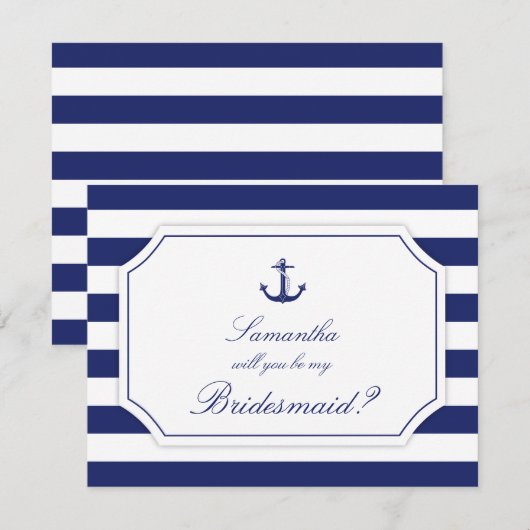 Wil je mijn bruidsmeisje nautische anker blauw zij kaart (Voorkant / Achterkant)