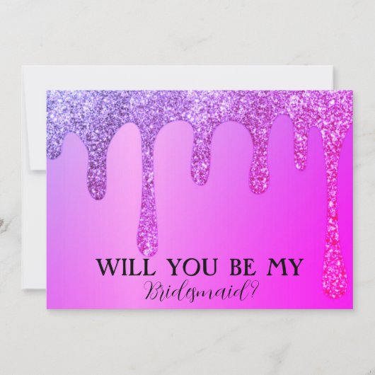 Wil je mijn bruidsmeisje Paarse glitterdruppels zi Save The Date (Voorkant)
