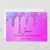 Wil je mijn bruidsmeisje Paarse glitterdruppels zi Save The Date (Achterkant)