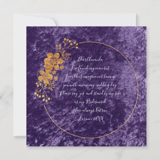 Wil je mijn bruidsmeisje Paarse Violet Velvet zijn Kaart (Achterkant)