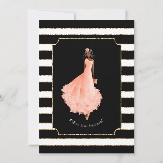Wil je mijn bruidsmeisje perzik jurk strepen BW 4 Kaart (Voorkant)