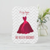 Wil je mijn bruidsmeisje rode jurk A01A Kaart (Staand voorkant)