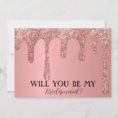 Wil je mijn bruidsmeisje Roos roze glitter druppel Save The Date (Voorkant)