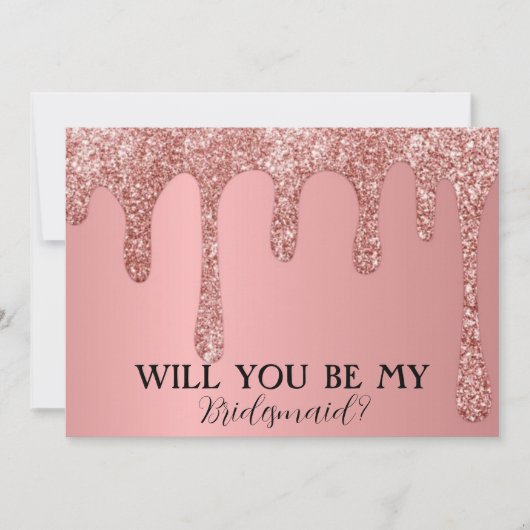 Wil je mijn bruidsmeisje Roos roze glitter druppel Save The Date (Voorkant)