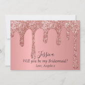 Wil je mijn bruidsmeisje Roos roze glitter druppel Save The Date (Achterkant)
