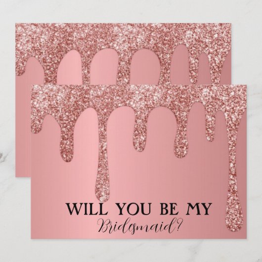 Wil je mijn bruidsmeisje Roos roze glitter druppel Save The Date (Voorkant / Achterkant)