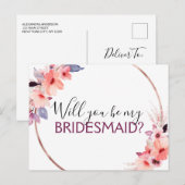 Wil je mijn bruidsmeisje roze, koraal Paarse Aankondigingskaart (Voorkant / Achterkant)