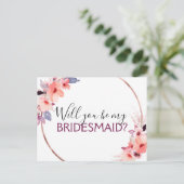 Wil je mijn bruidsmeisje roze, koraal Paarse Aankondigingskaart (Staand voorkant)