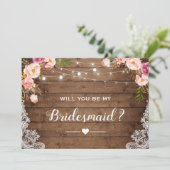 Wil je mijn bruidsmeisje rustieke bloemenkant zijn kaart (Staand voorkant)