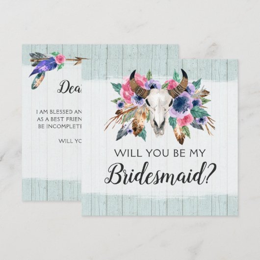 Wil je mijn bruidsmeisje rustieke bloemenkop Kaart (Voorkant / Achterkant)