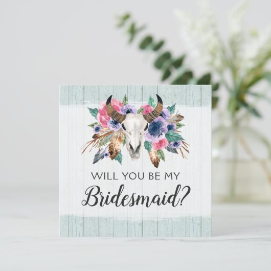 Wil je mijn bruidsmeisje rustieke bloemenkop Kaart (Staand voorkant)