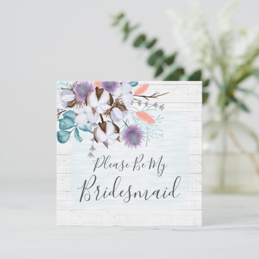 Wil je mijn bruidsmeisje rustieke houten bloemige  kaart (Staand voorkant)