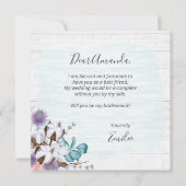 Wil je mijn bruidsmeisje rustieke houten bloemige  kaart (Achterkant)