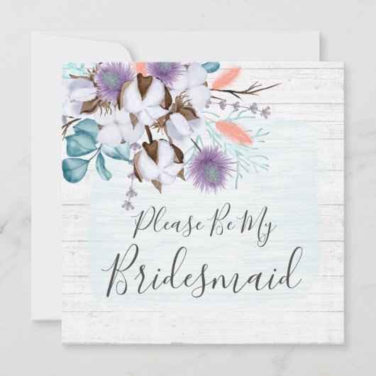 Wil je mijn bruidsmeisje rustieke houten bloemige  kaart (Voorkant)