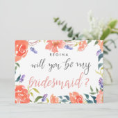 Wil je mijn bruidsmeisje script Bright Florals zij Kaart (Staand voorkant)