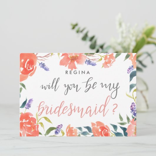 Wil je mijn bruidsmeisje script Bright Florals zij Kaart (Staand voorkant)